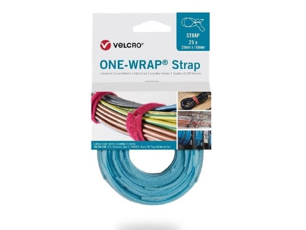 Velcro ONE-WRAP, Avattava johdinside, Polypropeeni (PP), Velcro, Vedenvärinen, 200 mm, 13 mm, 25 kpl