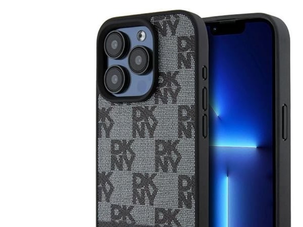 Apple iPhone 15 Pro DKNY originalfodral med rutigt mono-mönster & tryckta ränder (DKHCP15LPCPTSSK) svart