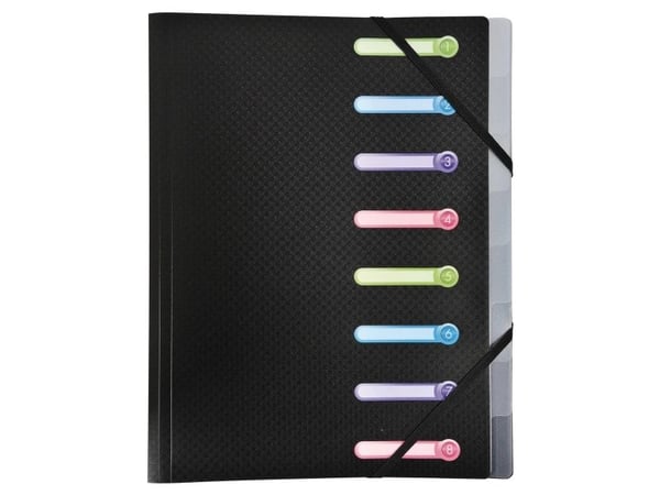 Exacompta - Klassifikasjonsmappe - 8 rom - 8 deler - for A4 (210 x 297 mm) - med fliker - svart