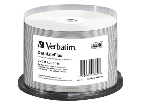 Verbatim DataLifePlus Professional - 50 x DVD-R - 4.7 GB 16x - hvit - blekkstråleskrivbar overflate, bred skrivbar overflate - spindel