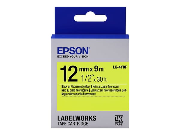 Epson LabelWorks LK-4YBF - Svart på gult - Rull (1,2 cm x 2,9 m) 1 kassett(er) merketape - for LabelWorks LW-1000, 300, 400, 600, 700, 900, K400, Z...