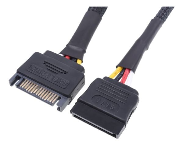 Akasa - Jatkojohto virtalähteelle - SATA-virta (uros) SATA-virta (naaras) - 30 cm - musta metalliverkko