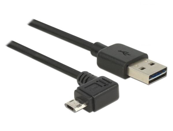 Delock - USB-kabel - USB (hann) rett til Micro-USB type B (hann) vinklet - USB 2.0 - 2 m - reversible kontakter - svart