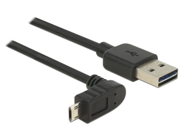 Delock - USB-kabel - USB (hann) rett til Micro-USB type B (hann) vinklet - USB 2.0 - 2 m - reversible kontakter - svart