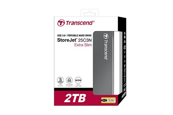 Transcend StoreJet 25C3 - Harddisk - 2 TB - ekstern (bærbar) - 2.5" - USB 3.0 - jerngrå