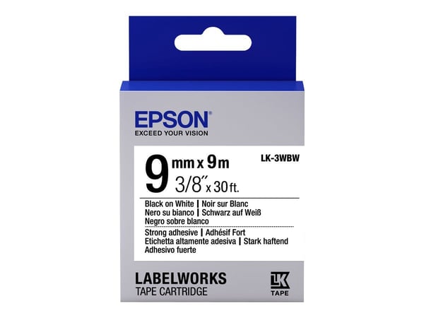 Epson LabelWorks LK-3WBW - Svart på hvitt - Rull (0,9 cm x 9 m) 1 kassett(er) merketape - for LabelWorks LW-1000, 300, 400, 600, 700, 900, K400, Z5...