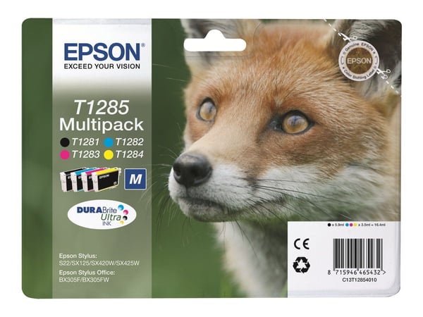 Epson T1285 Multipack - 4-pack - svart, gul, cyan, magenta - original - blære med RF/lyd-alarm - blekkpatron (alternativ for: Epson T1285) - for St...