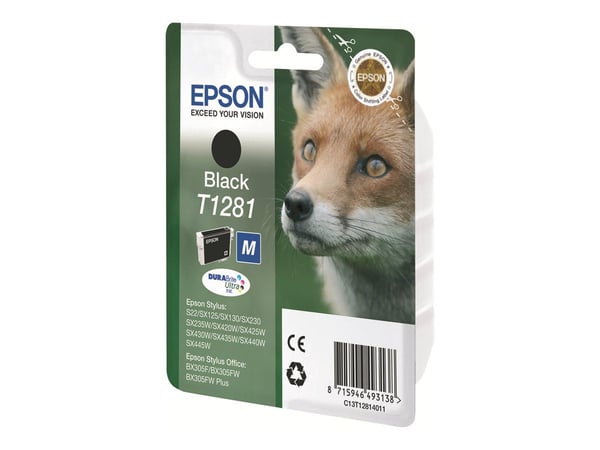 Epson T1281 - M-størrelse - svart - original - blære med RF/lyd-alarm - blekkpatron - for Stylus S22, SX230, SX235, SX420, SX430, SX435, SX438, SX4...