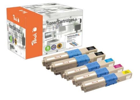 Peach Combi-Pack PLUS - 5-pack - svart, gul, cyan, magenta - kompatibel - gjenfabrikert - tonerpatron (alternativ for: OKI 44469704, OKI 44469705, ...