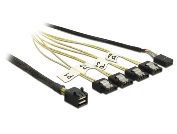 Delock - SATA/SAS-kabel - SAS 6Gbit/s - 4 x Mini SAS HD (SFF-8643) til SATA, sidebånd - 50 cm