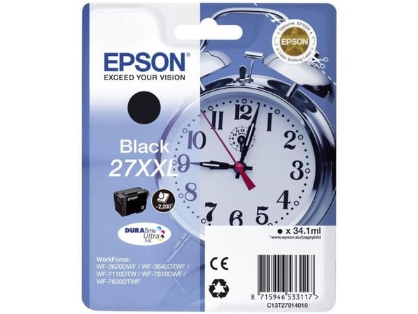 Epson 27XXL - 34.1 ml - XL - svart - original - blære med RF/lyd-alarm - blekkpatron - for WorkForce WF-3620, WF-3640, WF-7110, WF-7610, WF-7620, W...