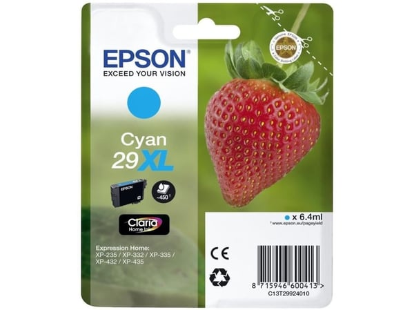 Epson 29XL - 6.4 ml - XL - cyan - original - blære med RF/lyd-alarm - blekkpatron - for Expression Home XP-235, 245, 247, 255, 332, 335, 342, 345, ...