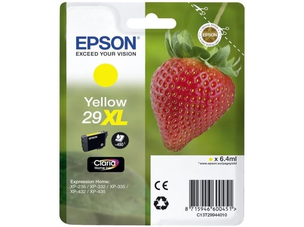 Epson 29XL - 6.4 ml - XL - gul - original - blære med RF/lyd-alarm - blekkpatron - for Expression Home XP-235, 245, 247, 255, 332, 335, 342, 345, 4...