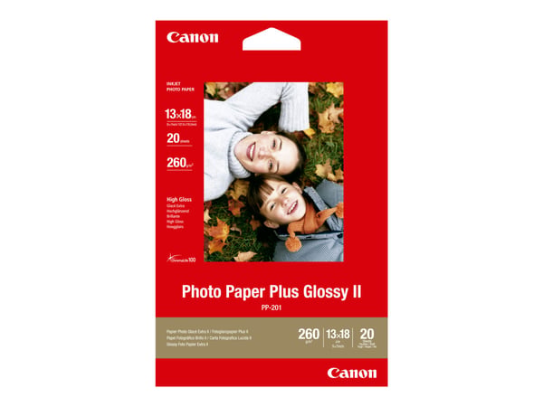 Canon Photo Paper Plus Glossy II PP-201 - Blank - 130 x 180 mm - 260 g/m² - 20 ark fotopapir - for PIXMA iP2700, iX7000, MG2555, MP520, MP610, MP97...