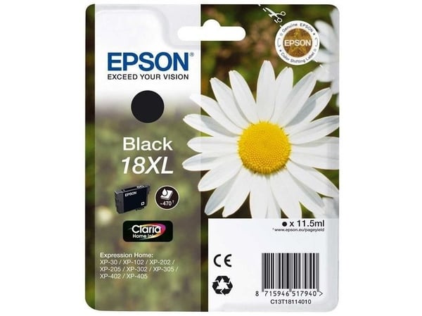 Epson 18XL - 11.5 ml - XL - svart - original - blære med RF-alarm - blekkpatron - for Expression Home XP-212, 215, 225, 312, 315, 322, 325, 412, 41...