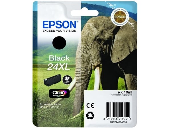 Epson 24XL - 10 ml - XL - svart - original - blære med RF-alarm - blekkpatron - for Expression Photo XP-55, 750, 760, 850, 860, 950, 960, 970; Expr...