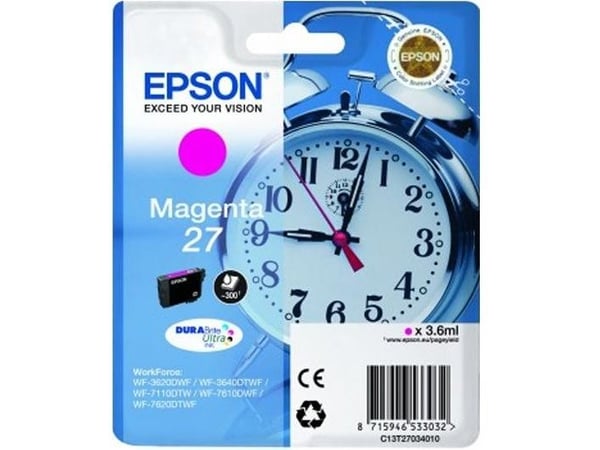 Epson 27 - 3.6 ml - magenta - original - blekkpatron - for WorkForce WF-3620, WF-3640, WF-7110, WF-7210, WF-7610, WF-7620, WF-7710, WF-7715, WF-7720