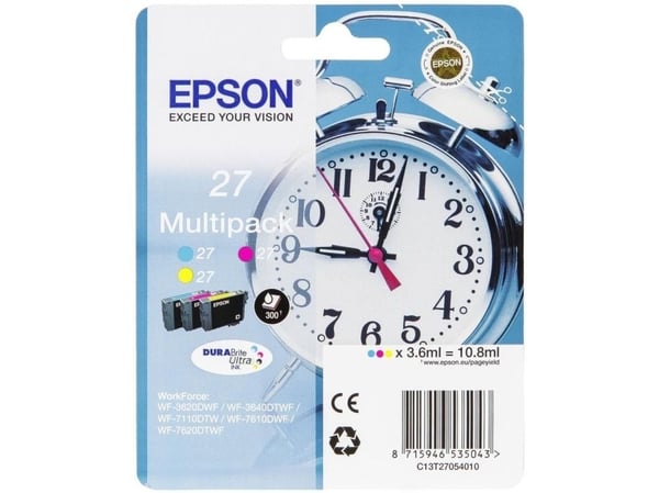 Epson 27 Multi-Pack - 3-pack - 10.8 ml - gul, cyan, magenta - original - blekkpatron - for WorkForce WF-3620, WF-3640, WF-7110, WF-7210, WF-7610, W...