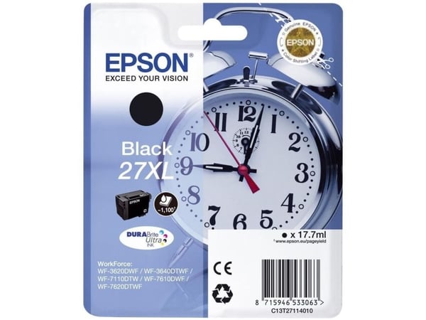 Epson 27XL - 17.7 ml - XL - svart - original - blekkpatron - for WorkForce WF-3620, WF-3640, WF-7110, WF-7210, WF-7610, WF-7620, WF-7710, WF-7715, ...