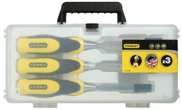 Stanley 2-16-883, Meiselsett, Meisel skjær, Stål, Sort, Gult, Ergonomisk, 12, 18, 25 mm