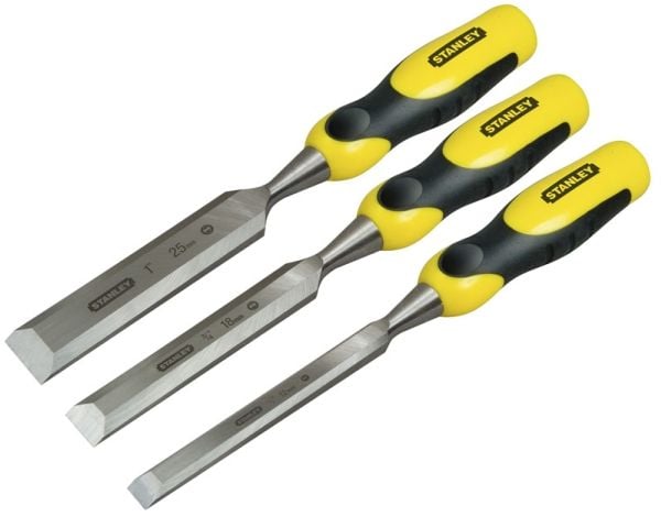 Stanley 2-16-883, Meiselsett, Meisel skjær, Stål, Sort, Gult, Ergonomisk, 12, 18, 25 mm