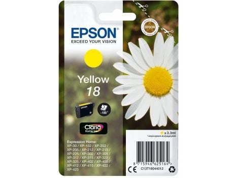 Epson 18 - 3.3 ml - gul - original - blekkpatron - for Expression Home XP-212, 215, 225, 312, 315, 322, 325, 412, 415, 422, 425