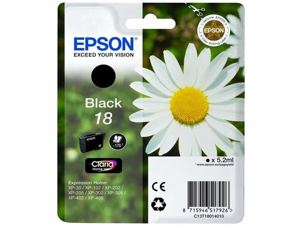 Epson 18 - 5.2 ml - svart - original - blekkpatron - for Expression Home XP-212, 215, 225, 312, 315, 322, 325, 412, 415, 422, 425