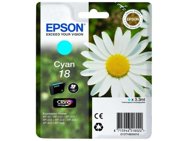 Epson 18 - 3.3 ml - cyan - original - blekkpatron - for Expression Home XP-212, 215, 225, 312, 315, 322, 325, 412, 415, 422, 425