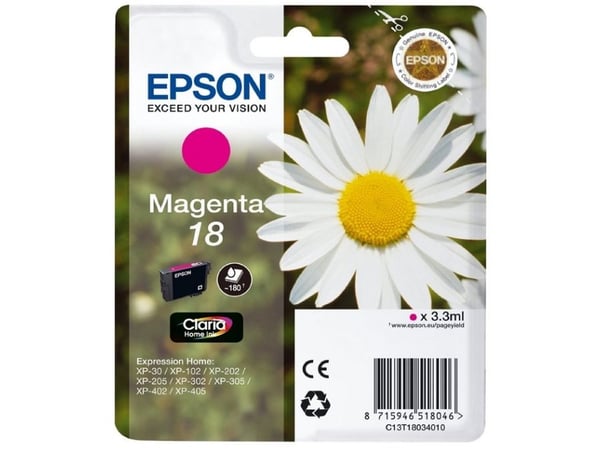 Epson 18 - 3.3 ml - magenta - original - blekkpatron - for Expression Home XP-212, 215, 225, 312, 315, 322, 325, 412, 415, 422, 425