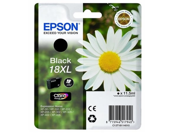 Epson 18XL - 11.5 ml - XL - svart - original - blekkpatron - for Expression Home XP-212, 215, 225, 312, 315, 322, 325, 412, 415, 422, 425