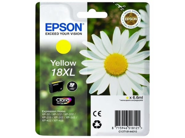 Epson 18XL - 6.6 ml - XL - gul - original - bläckpatron - för Expression Home XP-212, 215, 225, 312, 315, 322, 325, 412, 415, 422, 425