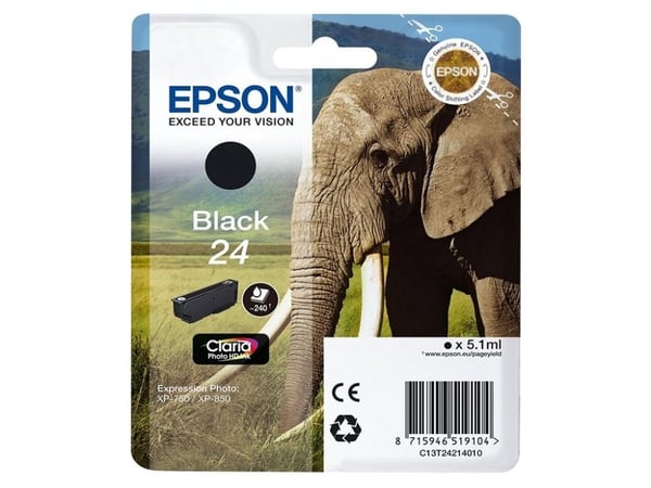 Epson 24 - 5.1 ml - svart - original - blekkpatron - for Expression Photo XP-55, 750, 760, 850, 860, 950, 960, 970; Expression Premium XP-750, 850