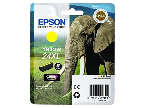 Epson 24XL - 8.7 ml - XL - gul - original - bläckpatron - för Expression Photo XP-55, 750, 760, 850, 860, 950, 960, 970; Expression Premium XP-750,...