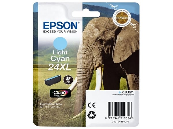 Epson 24XL - 9,8 ml - XL - Lys Cyan - original - blækpatron - for Expression Photo XP-55, 750, 760, 850, 860, 950, 960, 970; Expression Premium XP-...