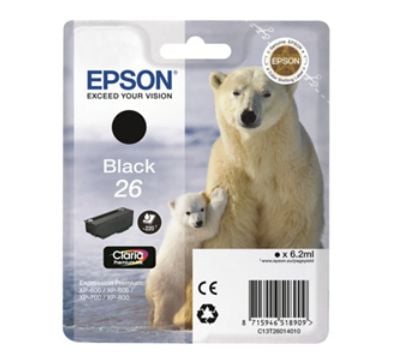 Epson 26 - 6.2 ml - svart - original - blekkpatron - for Expression Premium XP-510, 520, 600, 605, 610, 615, 620, 625, 700, 710, 720, 800, 810, 820