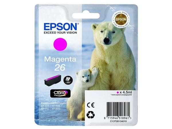 Epson 26 - 4.5 ml - magenta - original - blekkpatron - for Expression Premium XP-510, 520, 600, 605, 610, 615, 620, 625, 700, 710, 720, 800, 810, 820