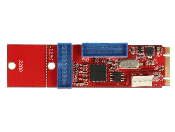 Delock-konverter M.2-nøkkel B+M-plugg > 2 x USB 3.0-hodeplugg (62843)