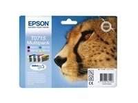 Epson Monipakkaus, 4 väriä T0715 DURABrite Ultra -muste, Perusvärintuotto, Musta, Syaani, Magenta, Keltainen, 7,4 ml, 5,5 ml, 1 kpl, Monipakkaus