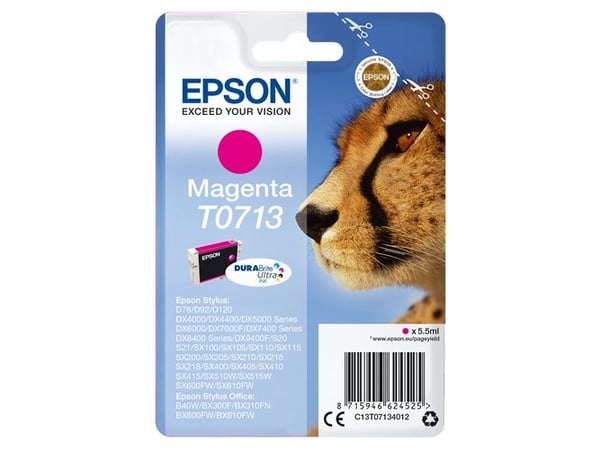 Epson T0713 - 5.5 ml - magenta - original - blekkpatron - for Stylus DX9400, SX115, SX210, SX215, SX218, SX415, SX515, SX610; Stylus Office BX310, ...