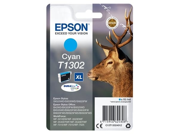 Epson T1302 - 10.1 ml - cyan - original - hengepakke - blekkpatron (alternativ for: Epson T1302) - for Stylus Office BX630, BX635, BX935; WorkForce...
