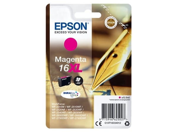 Epson 16XL - 6,5 ml - XL - magenta - alkuperäinen - läpipainopakkaus - värikasetti - WorkForce WF-2010, 2510, 2520, 2530, 2540, 2630, 2650, 2660, 2...
