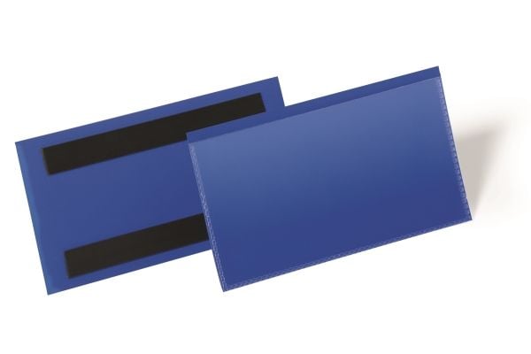 Hyldeforkant lagerlomme/etiketholder blå med magnet 150x67 mm - (50 stk.)
