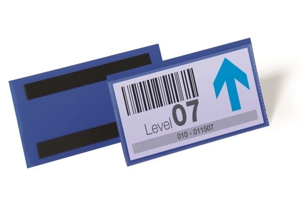 Hyldeforkant lagerlomme/etiketholder blå med magnet 150x67 mm - (50 stk.)