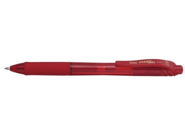 Gelpen, Pentel EnerGel X BL107, 0,7 mm, medium, rød, pakke a 12 stk