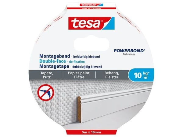 TESA 77743-00000-00, Monterings tape, Hvit, 5 m, Innendørs, 0,1 kg/cm, 6 kg