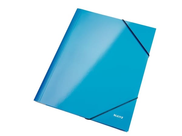 LEITZ hjørnemappe WOW, DIN A4, papp, blå metallic PP-laminert papp, blank, 3 sidebeskyttelsesklaffer (3982-00-36)