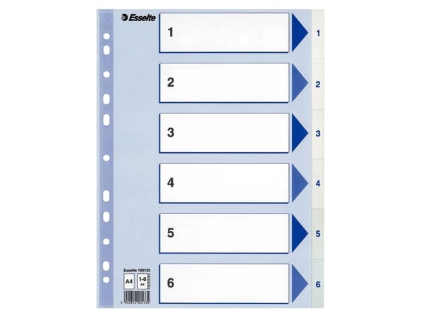 Esselte - Inndeler - 6 deler - fortrykt: 1-6 - for A4 (210 x 297 mm) - med fliker