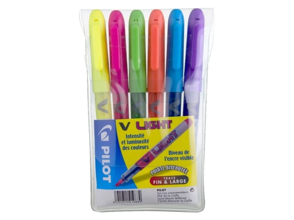 Tekstmarker, Pilot V-Liquid, SW-VLL-S6 3,3MM, Skrå spids, assorteret sæt af 6 stk - (12 stk.)