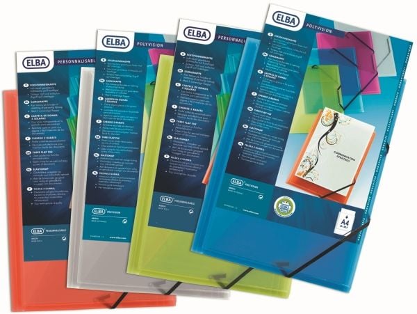Plastmappe PP ELBA A4 lime m/3 klapper &amp; elastic - (12 stk.)