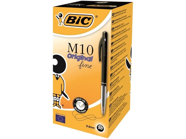 BIC M10 Clic - Kulepenn - svart - 0.7 mm - fin - retraktil (en pakke 50)